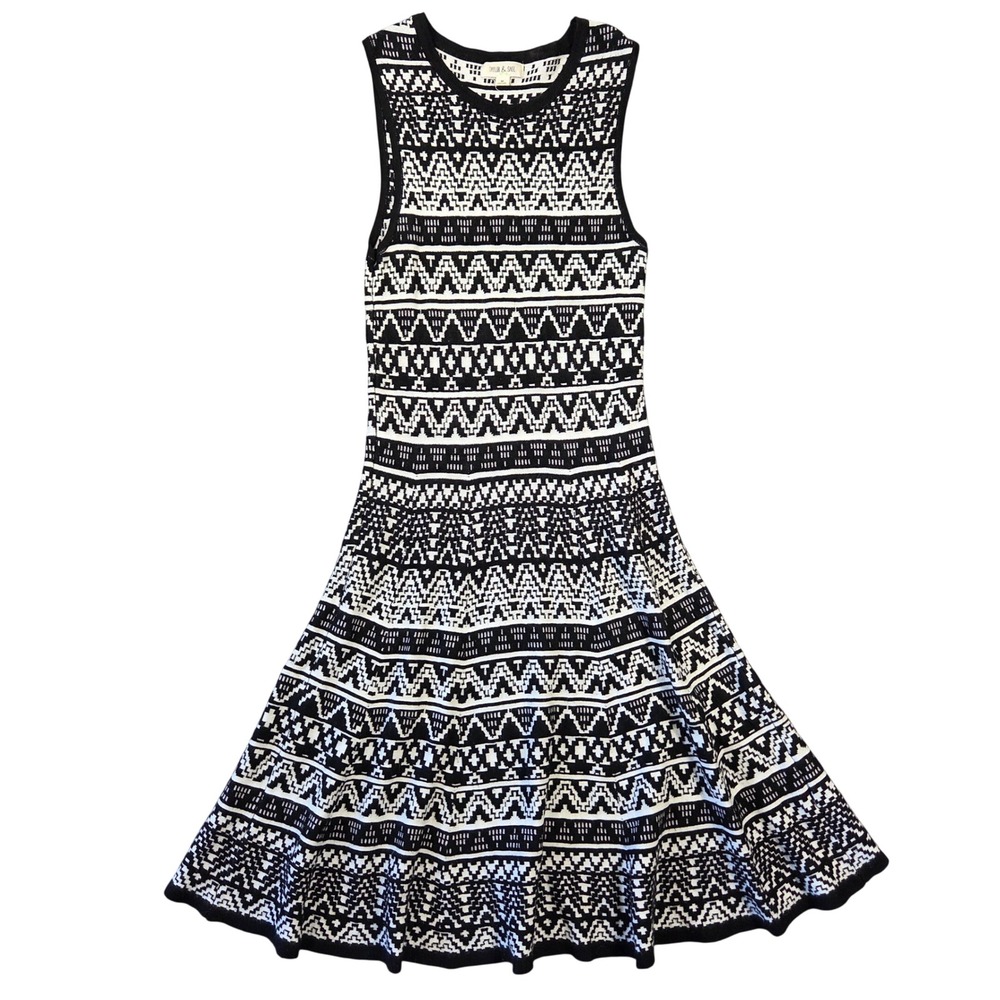 Taylor & Sage Black Knit Aztec Jacquard Fit Flare Midi Dress M Western Boho